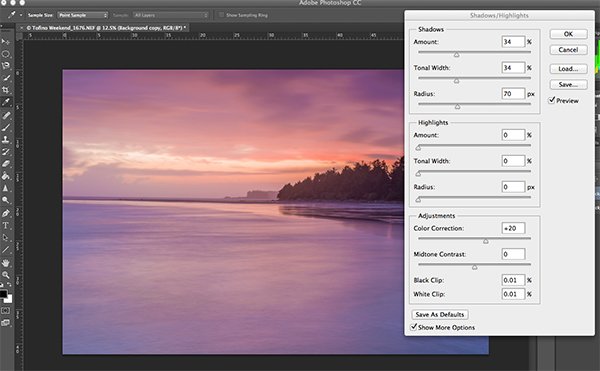 Making adjustments to the Shadows in the image