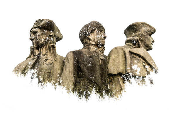 This image was created by using multiple exposures. the first image was of the monument against the sky, in the second the camera was turned upside down and captured the top of some nearby tree tops. In each image the sky was overexposed creating the white background.