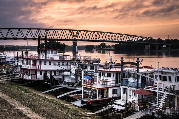 Sunrise at the Ohio River Sternwheel Festival gives a colorful view of the event before the crowds arrive.