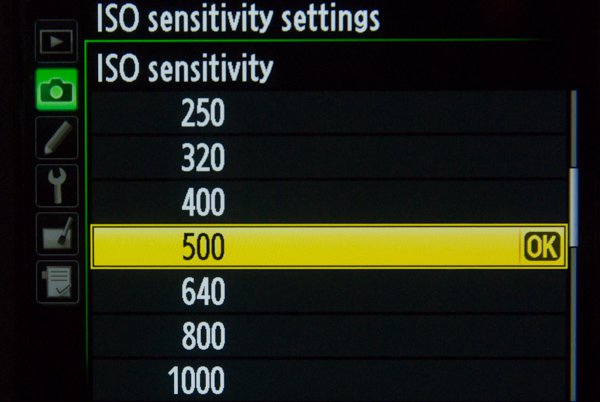 ISO setting in menu