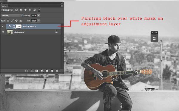 Painting with black on mask