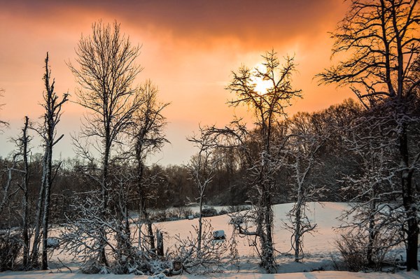 Winter sunset after a snow storm.