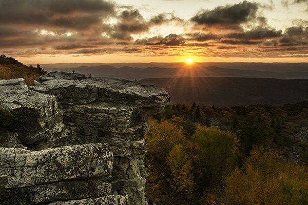 Final Image: Bear Rock, Dolly Sod Wilderness Area, West Virginia. Sunrise and Sunsets can present very challenging lighting to expose correctly for the entire scene.