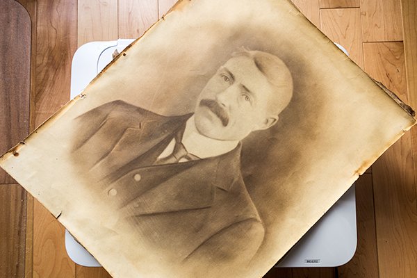 Old portrait image-actual size-larger than scanner bed