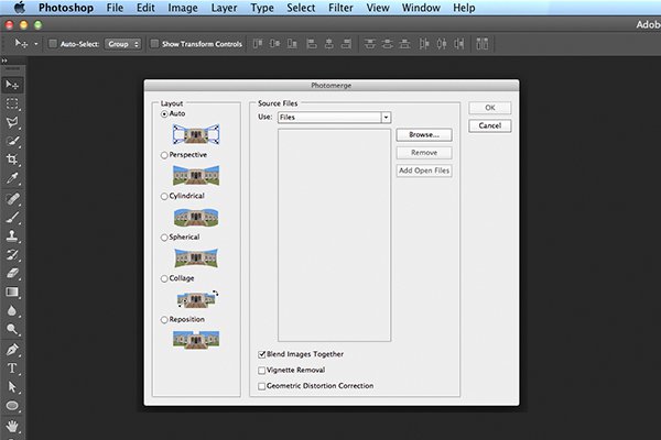 Photomerge dialog box in Photoshop CS6
