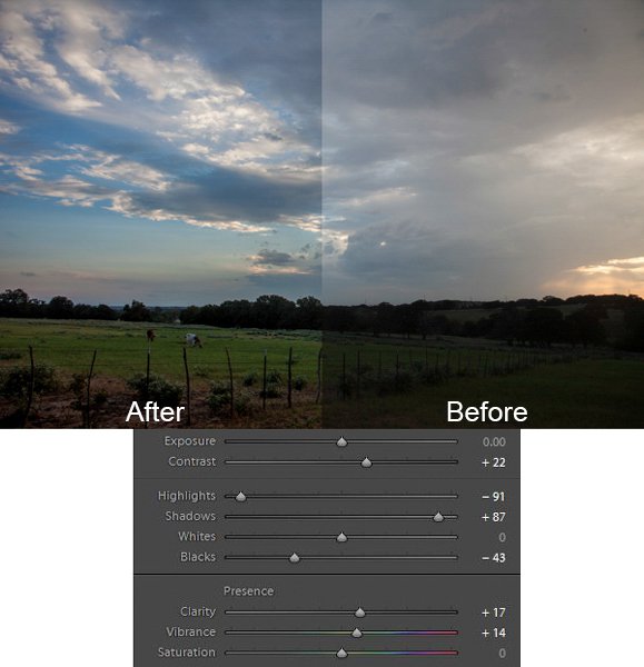 Texas field photo with Lightroom adjustments