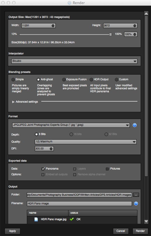 Render and Save screen on Autopano Giga