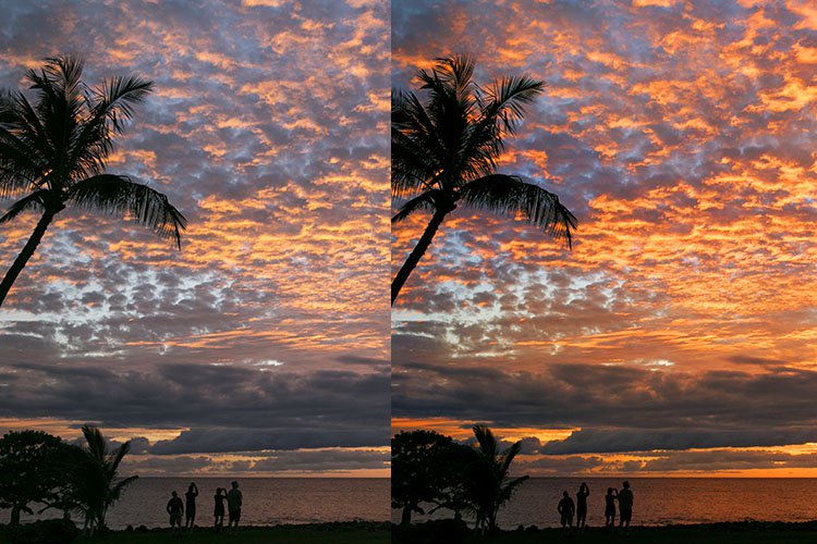 Landscape photography Sunset before after