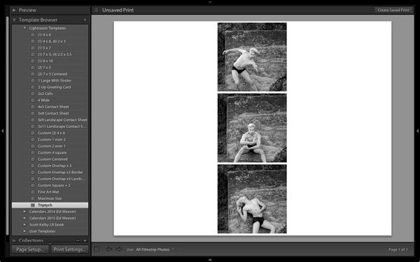 Lightroom print module triptych
