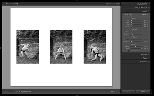 Lightroom print module triptych