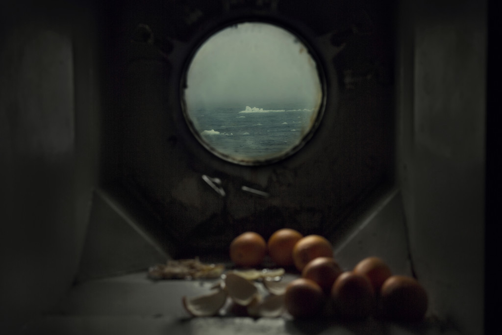 View of the Barents Sea from the berth window of ship Mikhail Somov as it approaches the Peninsula of Russkiy Zavorot.