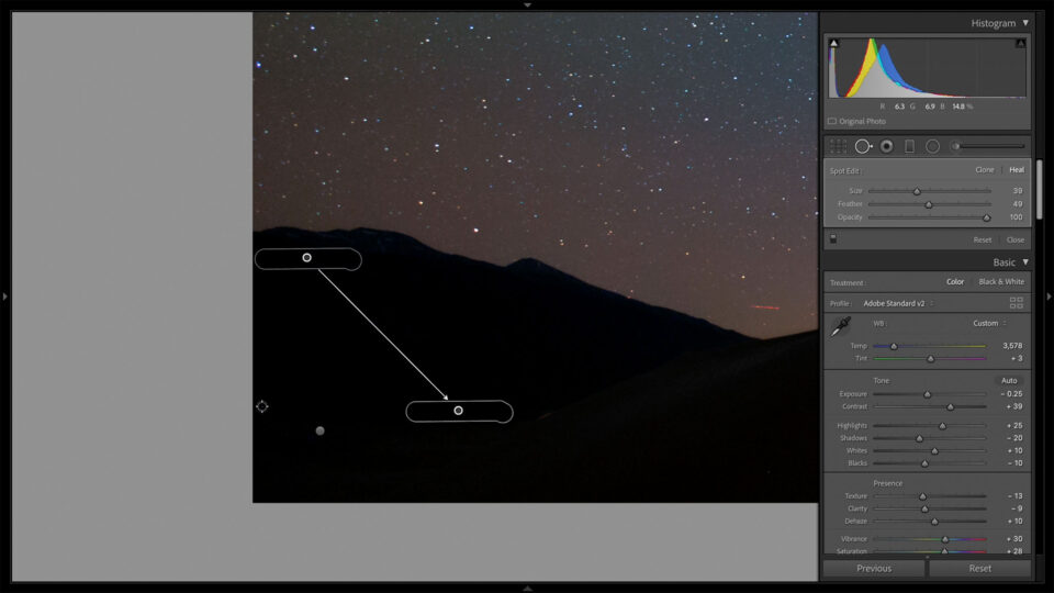 Spot Healing Milky Way Photo in Lightroom