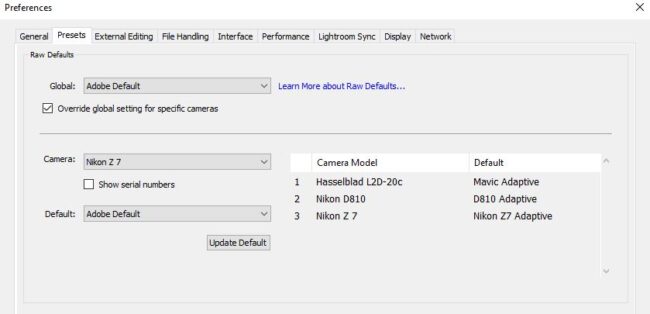 Lightroom Default Presets
